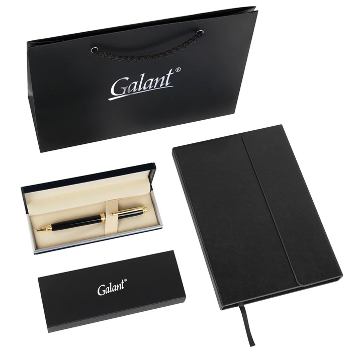 Ручка шариковая GALANT "Black", корпус черный, ежедневник недатированный А5 черный, пакет, 880904 880904