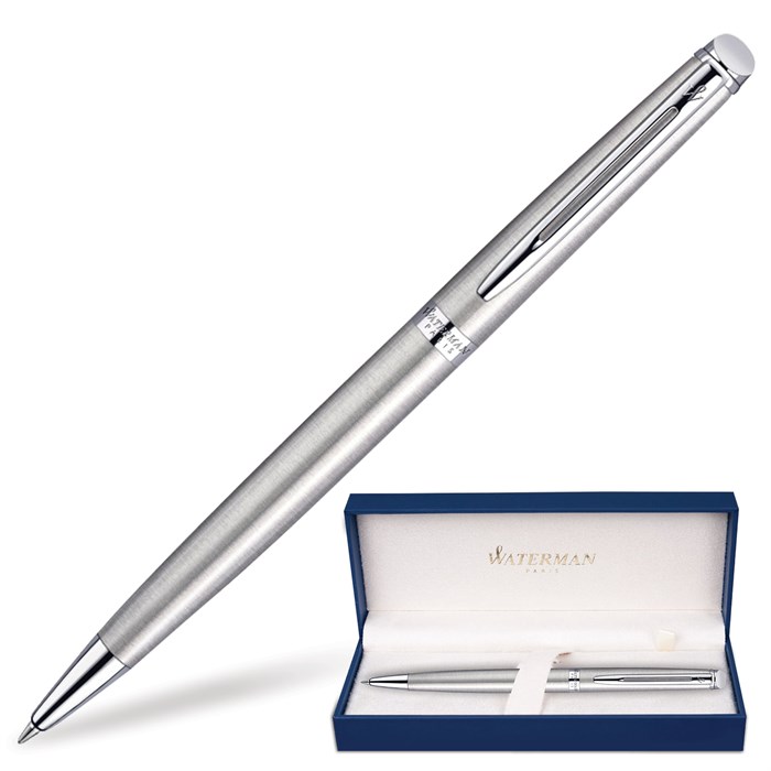 Ручка подарочная шариковая WATERMAN "Hemisphere Stainless Steel CT", серебристый корпус, палладиевое покрытие, синяя, S0920470 141694