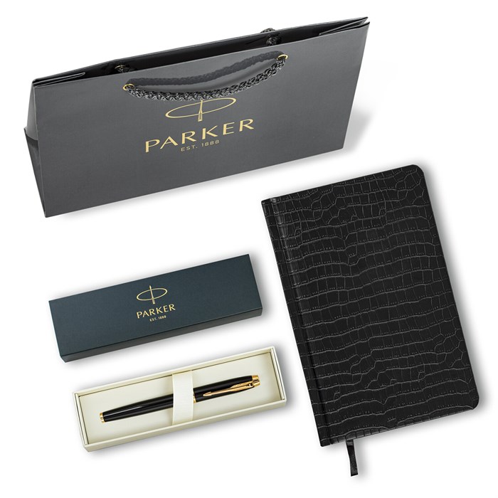 Ручка перьевая PARKER "IM Core Black Lacquer GT", ежедневник А5 черный, пакет, 880900 880900