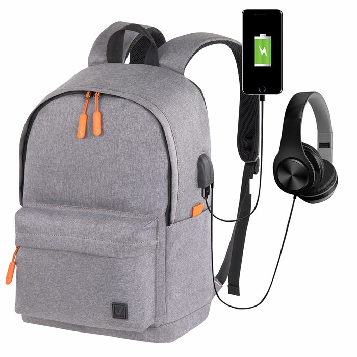 Рюкзак BRAUBERG URBAN универсальный, с отделением для ноутбука, USB-порт, "Energy", серый, 44х31х14 см, 270806 270806