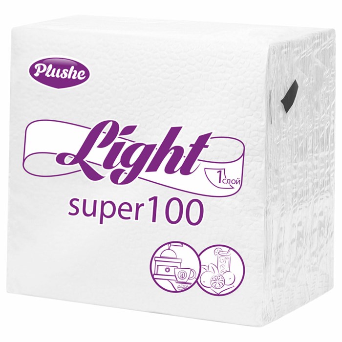 Салфетки бумажные 90 штук, 22,5х22,5 см, PLUSHE Light, белые, 100% целлюлоза 115497