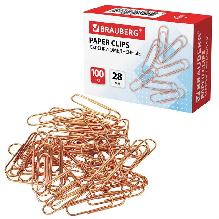 Скрепки BRAUBERG, 28 мм, омедненные, 100 шт., в картонной коробке, 270448 270448