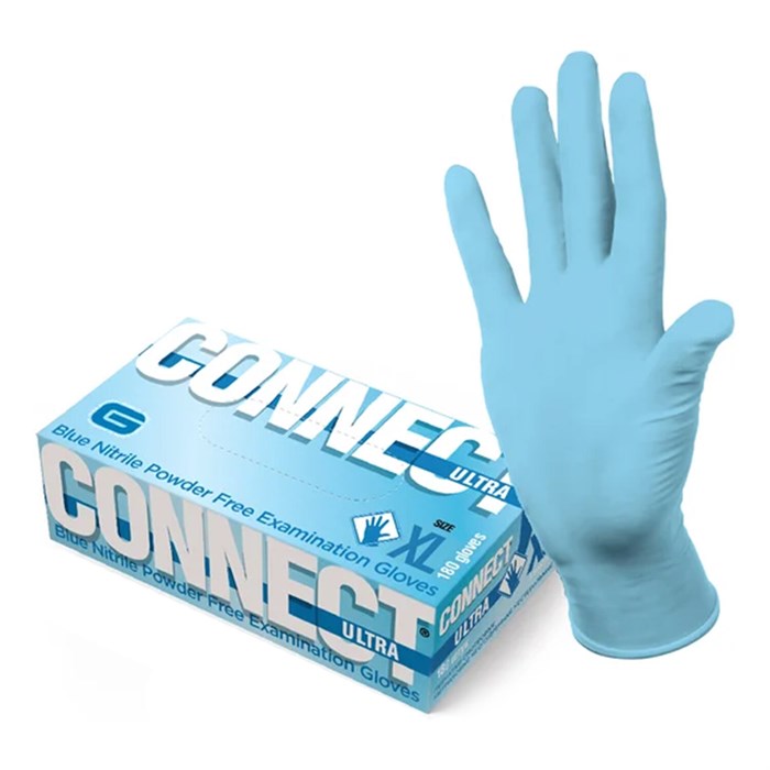 Перчатки смотровые нитриловые CONNECT, голубые, 50 пар (100 штук), размер XL (очень большие), - 631132