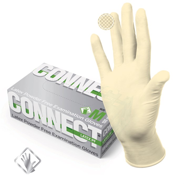 Перчатки смотровые латексные CONNECT, 50 пар (100 штук), размер M (средний), - 631134