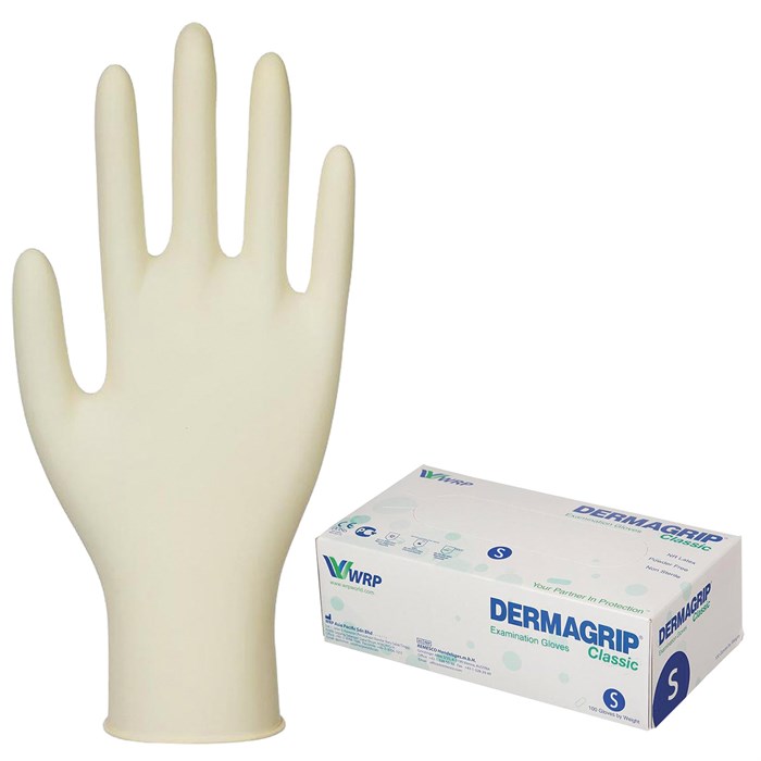 Перчатки латексные смотровые, 50 пар (100 шт.), размер S (малый), DERMAGRIP Classic, D1501-10 630062