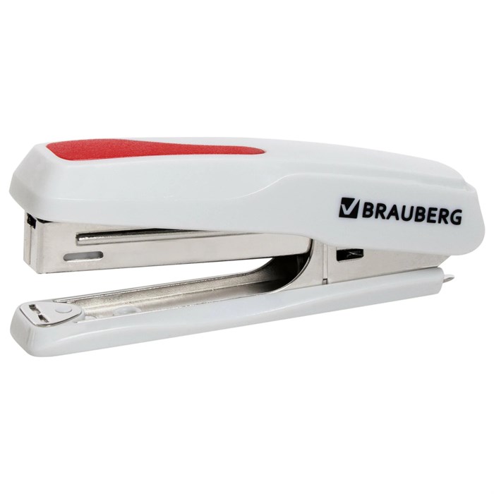 степлeр №10 BRAUBERG "Extra", до 20 листов, антистеплeр, серо-красный, 229082 229082