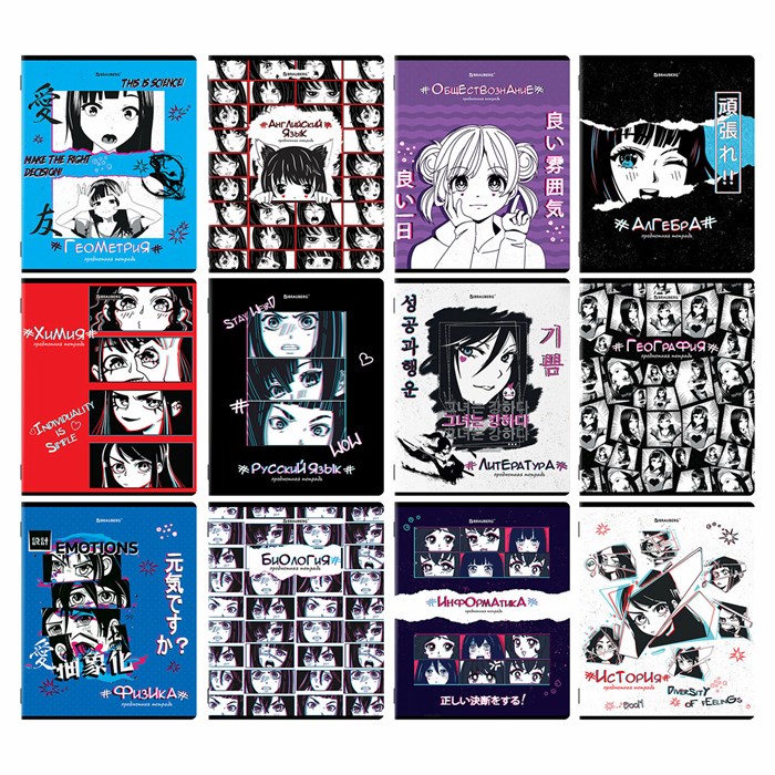Тетради предметные, КОМПЛЕКТ 12 ПРЕДМЕТОВ, 48 л., глянцевый УФ-лак, BRAUBERG, "ANIME", 404608 404608