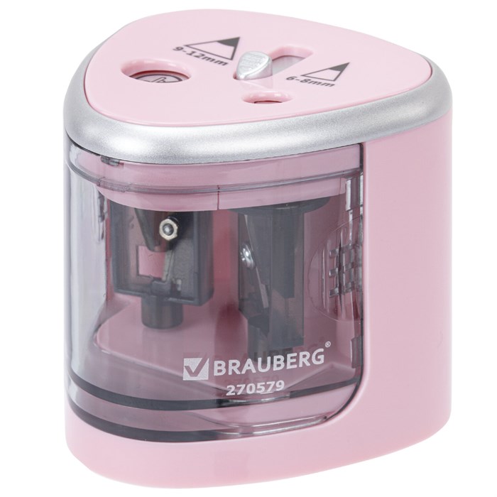 Точилка электрическая BRAUBERG DUAL (для 2 диаметров карандашей!), 4 батарейки АА, розовая, 270579 270579