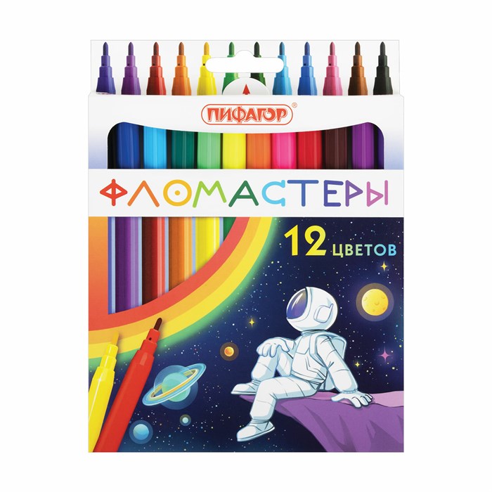 Фломастеры ПИФАГОР "Космическая одиссея", 12 цветов, вентилируемый колпачок, 152444 152444