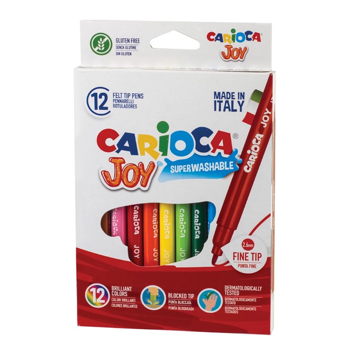 Фломастеры CARIOCA (Италия) "Joy", 12 цветов, суперсмываемые, вентилируемый колпачок, картонная коробка, 40614 150107