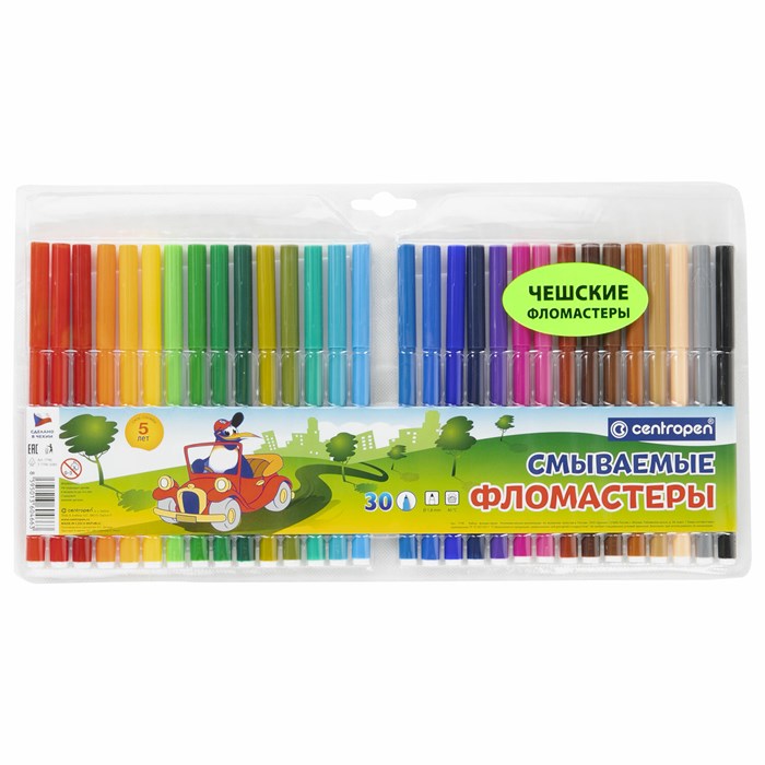 Фломастеры 30 ЦВЕТОВ CENTROPEN "Washable", смываемые, вентилируемый колпачок, 7790/30TP, 7 7790 3085 152077