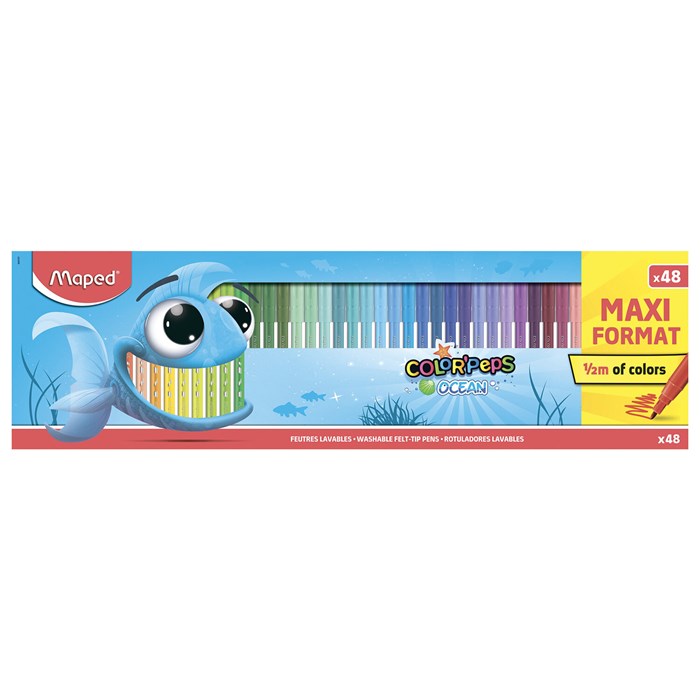 Фломастеры MAPED COLOR'PEPS "Ocean", 48 цветов, смываемые, вентилируемый колпачок, 845727 152561