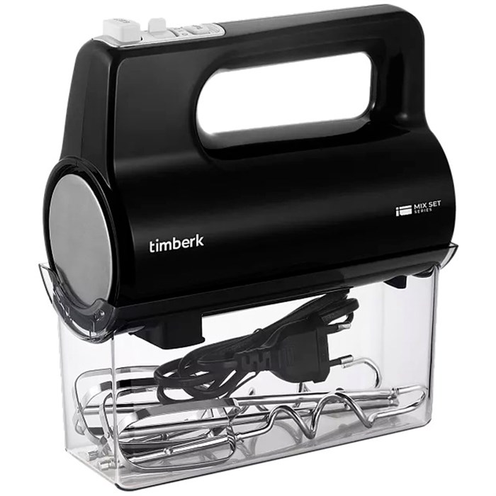 Миксер TIMBERK T-HM40S50, 700 Вт, 5 скоростей, 2 венчика, 2 крюка для теста, контейнер, черный 457228