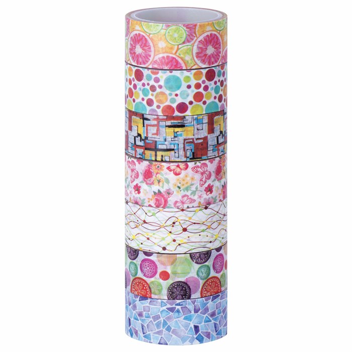 Клейкие WASHI-ленты для декора "Микс №2", 15 мм х 3 м, 7 цветов, рисовая бумага, ОСТРОВ СОКРОВИЩ, 661710 661710