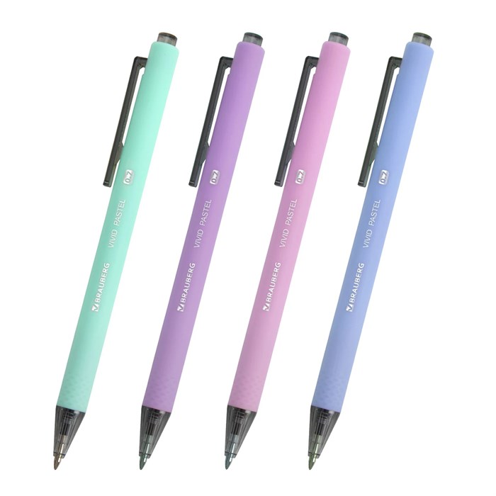 Ручка шариковая автоматическая BRAUBERG "VIVID PASTEL", корпус soft-touch, СИНЯЯ, пишущий узел 0,7 мм, линия письма 0,35 мм, 144404 144404