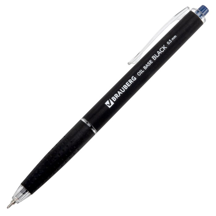 Ручка шариковая автоматическая BRAUBERG "OIL-BASE BLACK", СИНЯЯ, пишущий узел 0,5 мм, линия письма 0,35 мм, 144499 144499