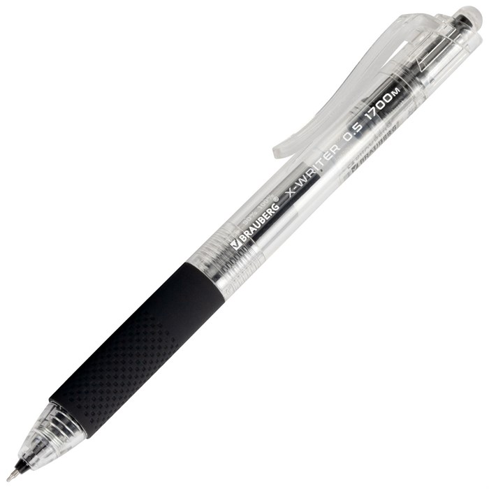 Ручка гелевая автоматическая BRAUBERG "X-WRITER 1700" УВЕЛИЧЕННАЯ ДЛИНА ПИСЬМА 1700 м, ЧЁРНАЯ, игольчатый узел 0,5 мм, линия 0,35 мм, 144472 144472