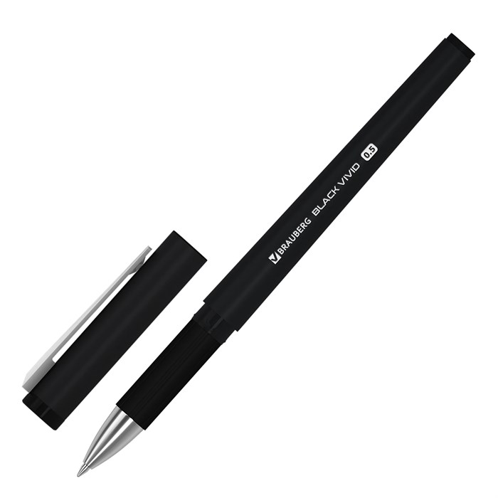 Ручка гелевая с грипом BRAUBERG "BLACK VIVID", ЧЕРНАЯ, корпус SOFT-TOUCH, пишущий узел 0,5 мм, линия письма 0,35 мм, 144541 144541
