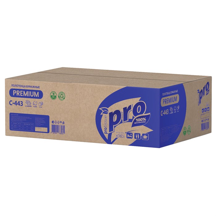Полотенца бумажные 190 шт., PROtissue (H2) PREMIUM, 2-слойные, белые, КОМПЛЕКТ 21 пачка, 24х21,5 см, Z-сложение, С443 118800