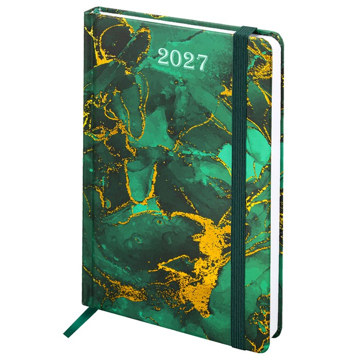 Ежедневник датированный 2027 с резинкой, 145х203 мм, А5, BRAUBERG, твердый, фольга, "Marmaron", 117823 117823
