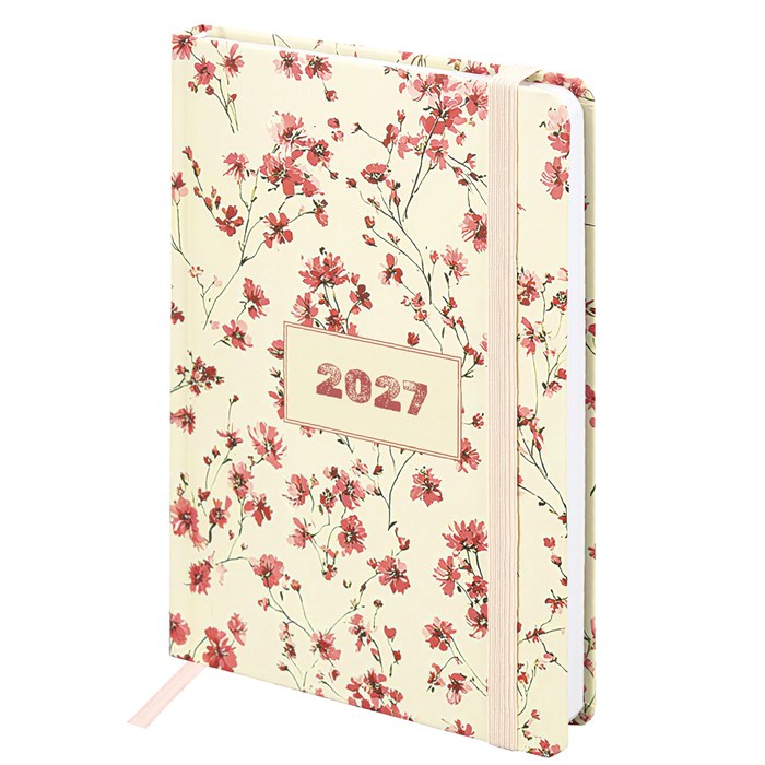 Ежедневник датированный 2027 с резинкой, 145х203 мм, А5, BRAUBERG, твердый, "Flower pattern", 117831 117831