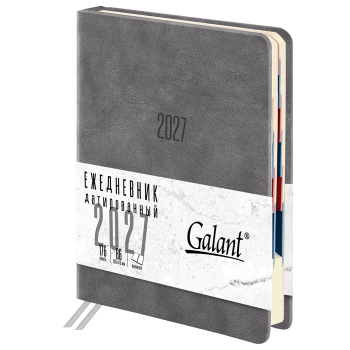 Ежедневник датированный 2027, B6, 125х173 мм, GALANT "Vivid", под кожу, серый, 117863 117863