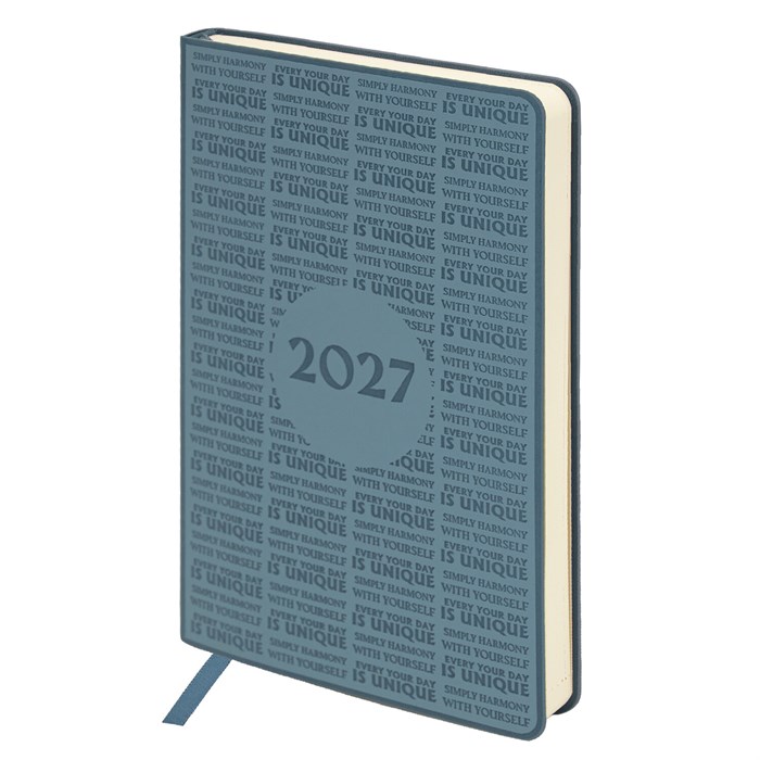 Ежедневник датированный 2027, А5, 138х213 мм, BRAUBERG "Aura", под кожу, гибкий, серо-голубой, 117931 117931