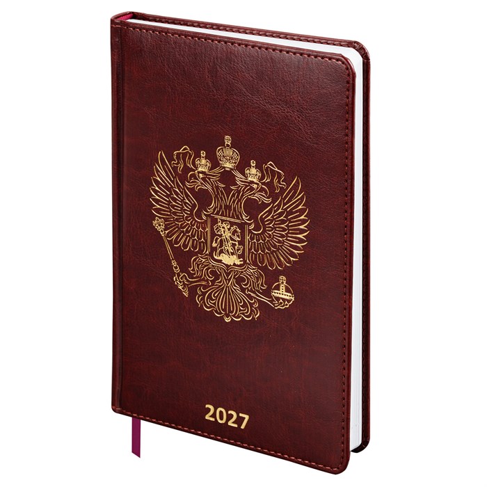 Ежедневник датированный 2027, А5, 138х213 мм, BRAUBERG "State", под кожу, коричневый, 118041 118041