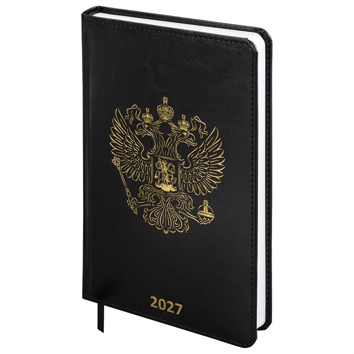 Ежедневник датированный 2027, А5, 138х213 мм, BRAUBERG "State", под кожу, черный, 118044 118044