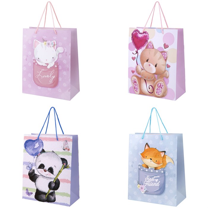 Пакет подарочный (1 штука) 26х13х32 см (L), "Lovely Animals", ассорти, глиттер, ЗОЛОТАЯ СКАЗКА, 700816 700816