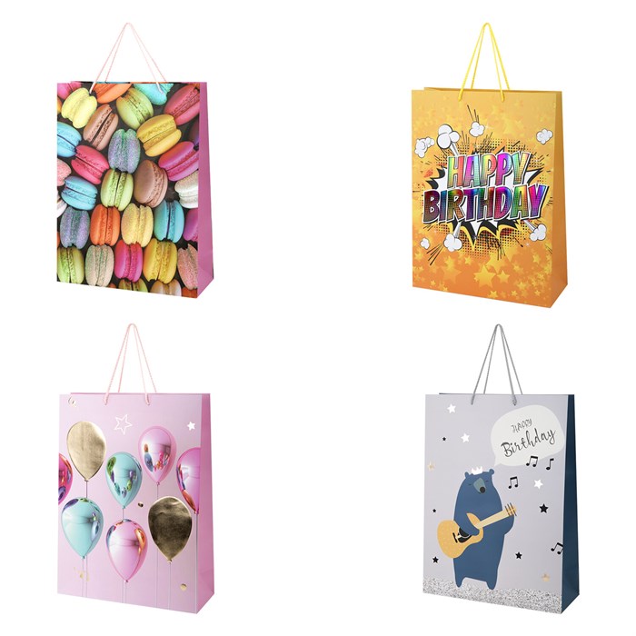 Пакет подарочный (1 штука) 33х13х45 см (XL), "Birthday Collection", ассорти, фольга, ЗОЛОТАЯ СКАЗКА, 700826 700826