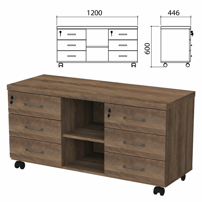 Тумба-креденция Приоритет, 1200х446х600 мм, 6 ящиков, лагос, (КОМПЛЕКТ) 980365 - фото 56264