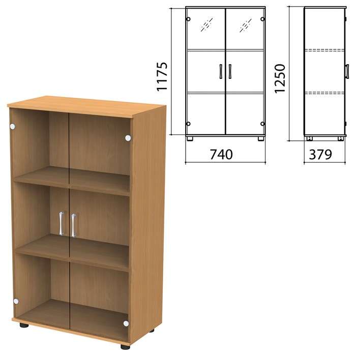 Шкаф закрытый со стеклом Монолит, 740х390х1250 мм, цвет бук бавария (КОМПЛЕКТ) 980108 - фото 56335