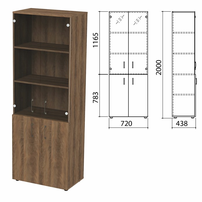 Шкаф закрытый со стеклом Приоритет, 720х438х2000 мм, 4 полки, лагос (КОМПЛЕКТ) 980371 - фото 56349