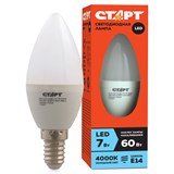 Лампа светодиодная Старт LED, серия "ЭКО" 7W40, тип С "свеча", E14, 4000К, холодный свет, 15000ч O227545