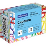 Скрепки 28мм, OfficeSpace, 70шт., цветные, карт. упаковка 186683