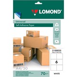 Этикетка самоклеящаяся 105х99 мм, 6 этикеток, белая, 70 г/м2, 50 листов, LOMOND, 2100035 123703