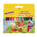 Карандаши цветные утолщенные ЮНЛАНДИЯ "МАЛЫШИ-КАРАНДАШИ", 12 цветов, укороченные, шестигранные, грифель 5 мм, натуральное дерево, 181376 181376