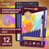 Карандаши художественные цветные акварельные BRAUBERG ART PREMIERE, 12 цветов, грифель 4 мм, металл, 181533 181533