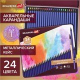 Карандаши художественные цветные акварельные BRAUBERG ART PREMIERE, 24 цвета, грифель 4 мм, металл, 181534 181534