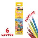 Карандаши цветные ЮНЛАНДИЯ ДОМИКИ, 6 цветов, шестигранные, грифель 3 мм, 181835 181835