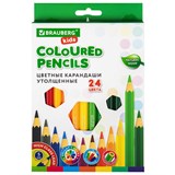 Карандаши цветные утолщенные BRAUBERG KIDS, 24 цвета, шестигранные, грифель 5 мм, натуральное дерево, 181879 181879