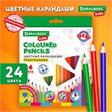 Карандаши цветные BRAUBERG KIDS NEW, 24 цвета, трехгранные, грифель 3 мм, 182002 182002
