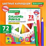 Карандаши цветные BRAUBERG KIDS NEW, 72 цвета, трехгранные, грифель 3 мм, 182005 182005