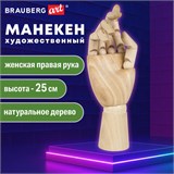 Манекен художественный BRAUBERG ART CLASSIC "РУКА", высота 25 см., женская правая, дерево, 191299 191299