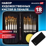 Кисти художественные набор 15 шт. + мастихин в пенале, белые, синтетика, BRAUBERG ART DEBUT, 201044 201044