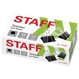 Зажимы для бумаг STAFF EVERYDAY, КОМПЛЕКТ 12 шт., 19 мм, на 60 листов, черные, картонная коробка, 224606 224606