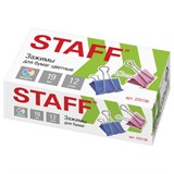 Зажимы для бумаг STAFF "Profit", КОМПЛЕКТ 12 шт., 19 мм, на 60 листов, цветные, картонная коробка, 225156 225156