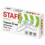Скрепки большие 50 мм, STAFF "EVERYDAY", оцинкованные, 100 шт., в картонной коробке, РОССИЯ, 226755 226755