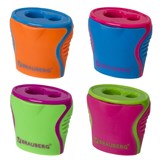 Точилка BRAUBERG Mix Dual, 2 отверстия для чернографитных карандашей (в том числе утолщенных), с контейнером, корпус ассорти, 228449 228449
